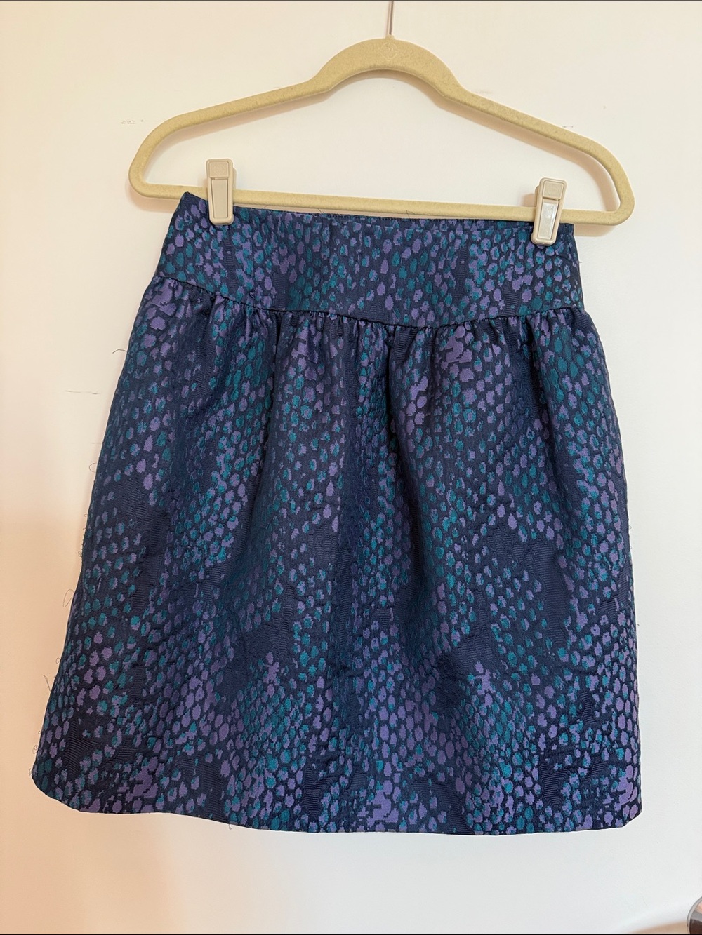 LK Bennett Navy Blue Patterned A-Line Skirt with Teal & Purple Accents